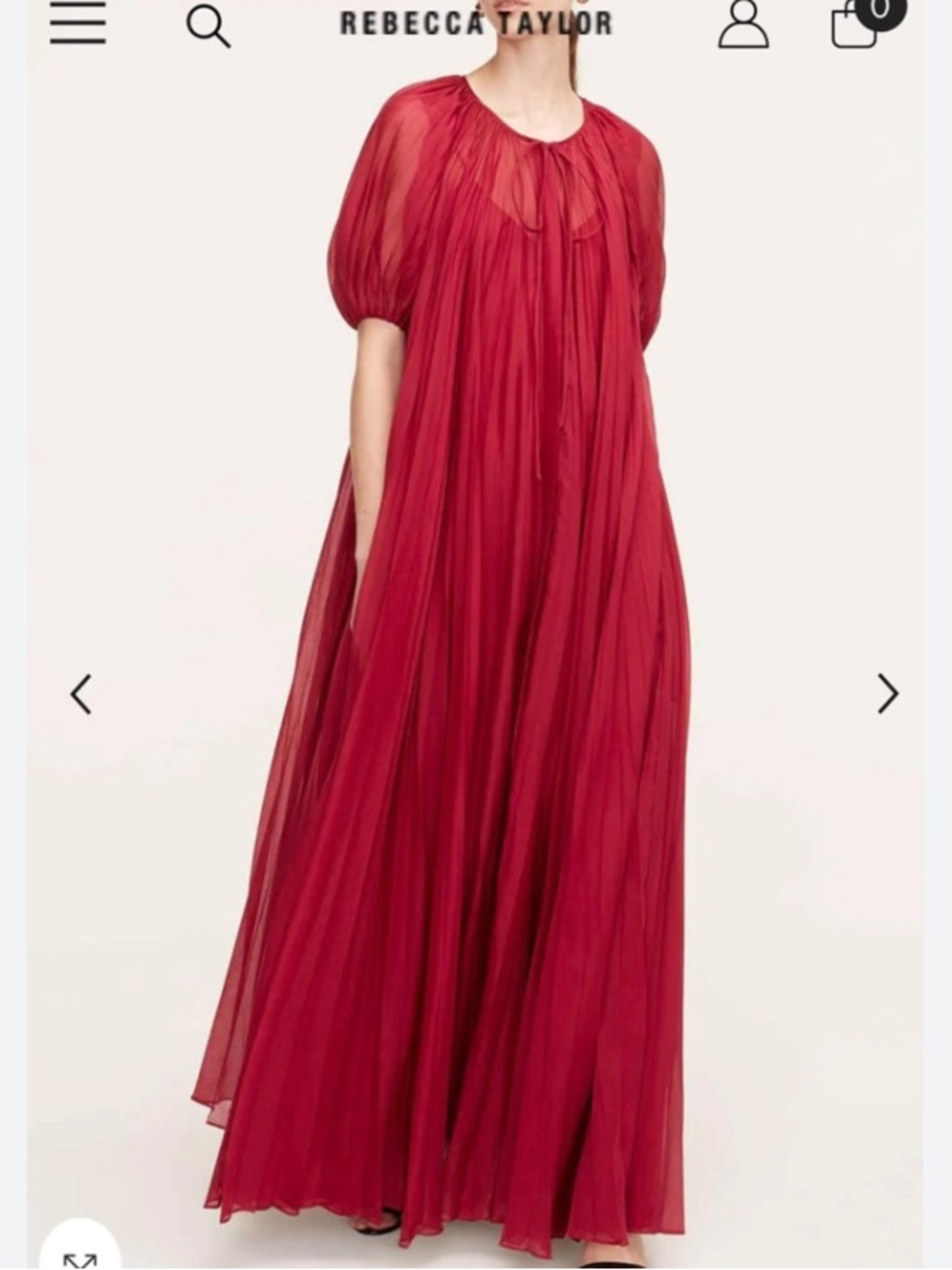 Rebecca Taylor Red Pleated Maxi Dress